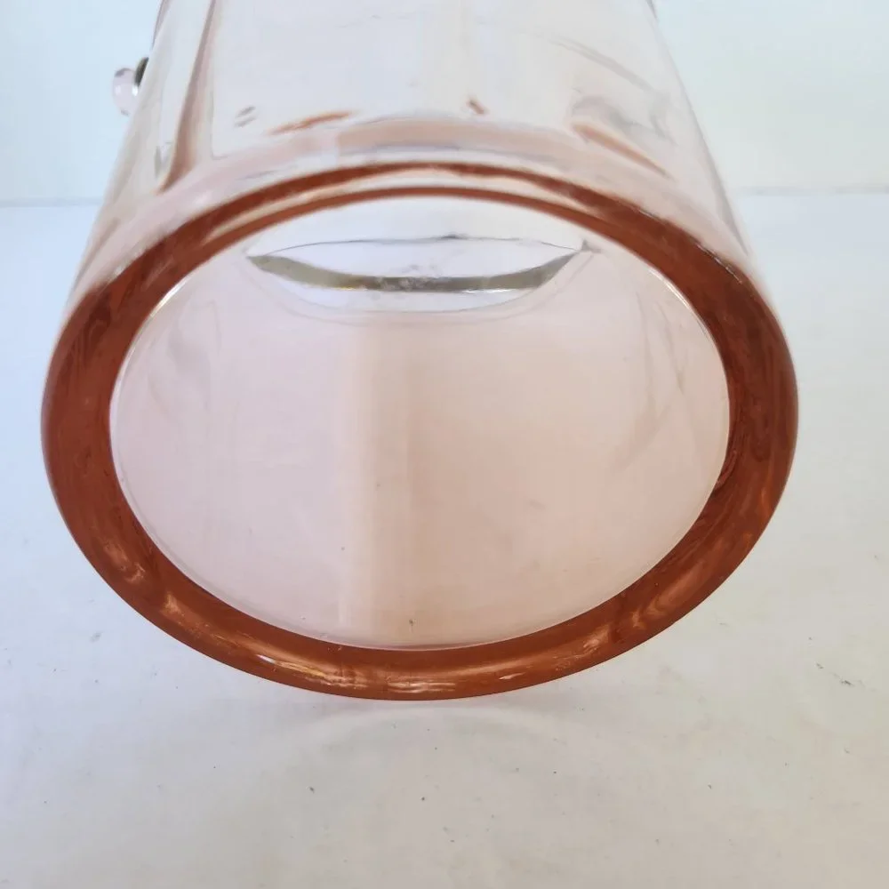 Antique Pink Depression Glass Minimalist Ice Bucket with Silver Handle